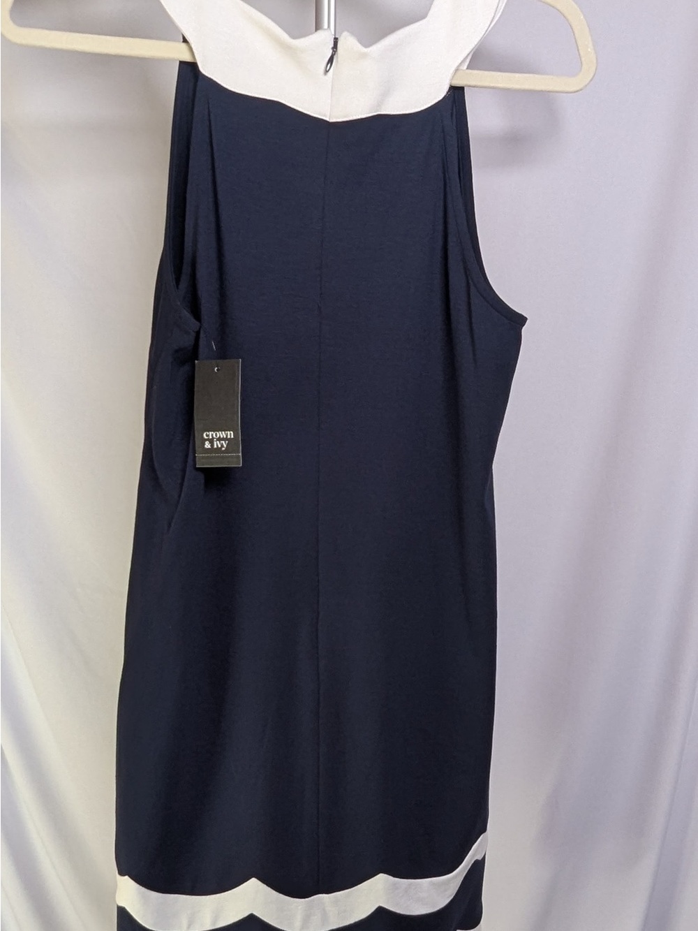 Crown & Ivy Navy and White Scallop-Trim Sleeveless Dress - Picture 5 of 6
